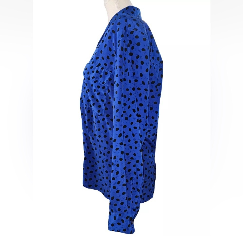 Vintage Christian Dior Chemises Blue Polka Dot Button Down Blouse 80s Size 10 - Picture 4 of 10